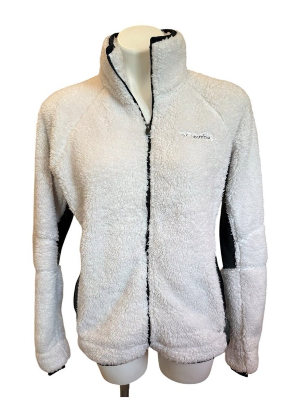 Columbia Size Medium Women’s Jacket Fleece White Zip Up Fuzzy *T14